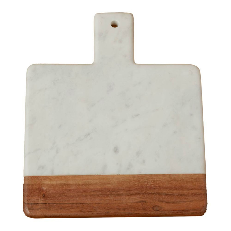 TABLA CUADRADA MANGO MARMOL BLANCO Y ACACIA