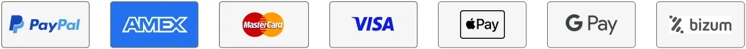 Métodos de pago: PayPal, American Express, Mastercard, Visa, Apple Pay, Google Pay y Bizum