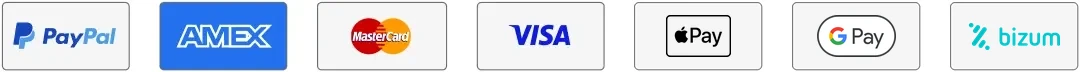 Métodos de pago: PayPal, American Express, Mastercard, Visa, Apple Pay, Google Pay y Bizum